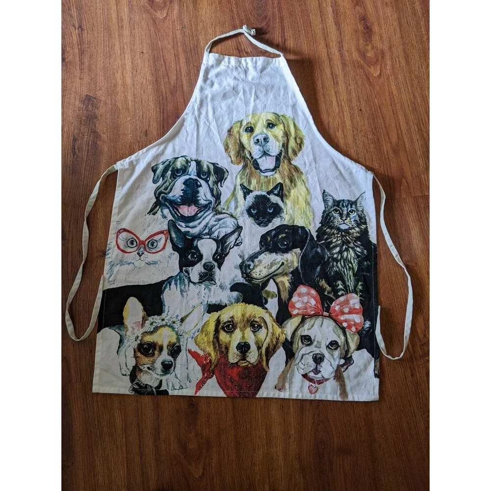 Full Length Apron Dogs Cats Smock Dei  100%  Cotton Pug Siamese Frenchie 10 Dif